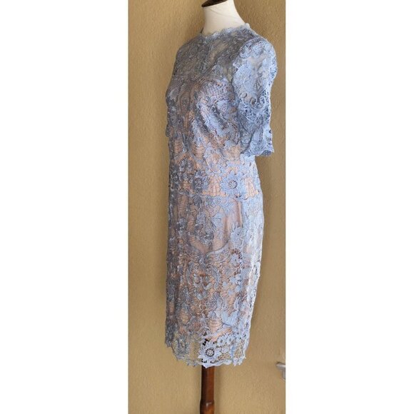 Just Me Women’s Lace Blue Nude Lined Lace Sheath Dress size M - Picture 10 of 12